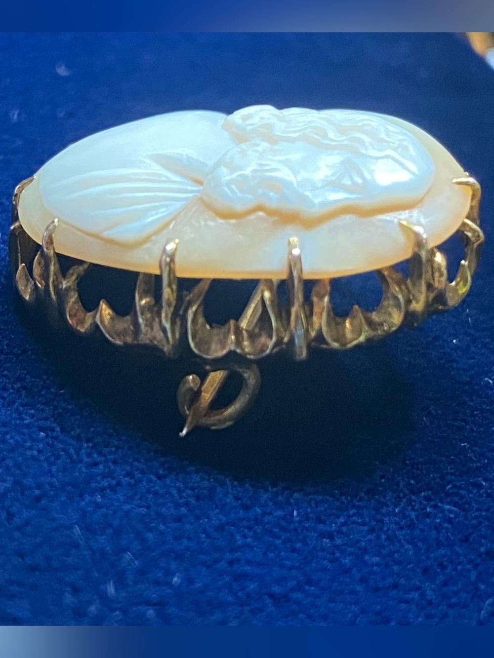 Antique 10k gold Edwardian Hand-Carved Shell Cameo Pin – male c. 1900 - 1920 - Picture 5 of 6